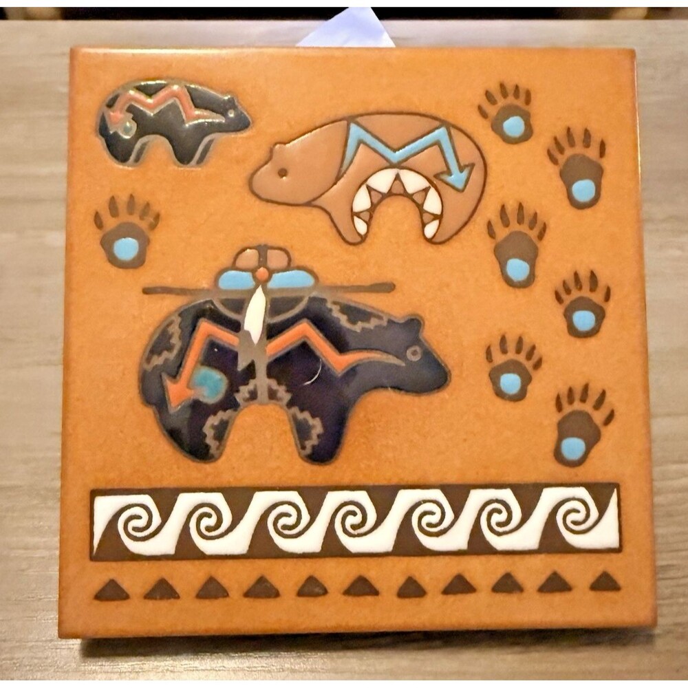 Vintage Masterworks Southwest Native Bear Paw Ceramic Tile Trivet 6x6